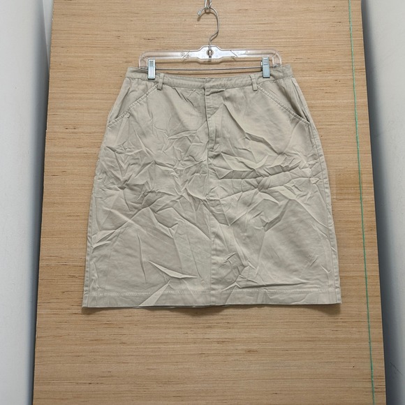 Lands' End Dresses & Skirts - Lands End Khaki Chino Skirt Womens 14 Petite Tan Cotton Twill Straight Fit